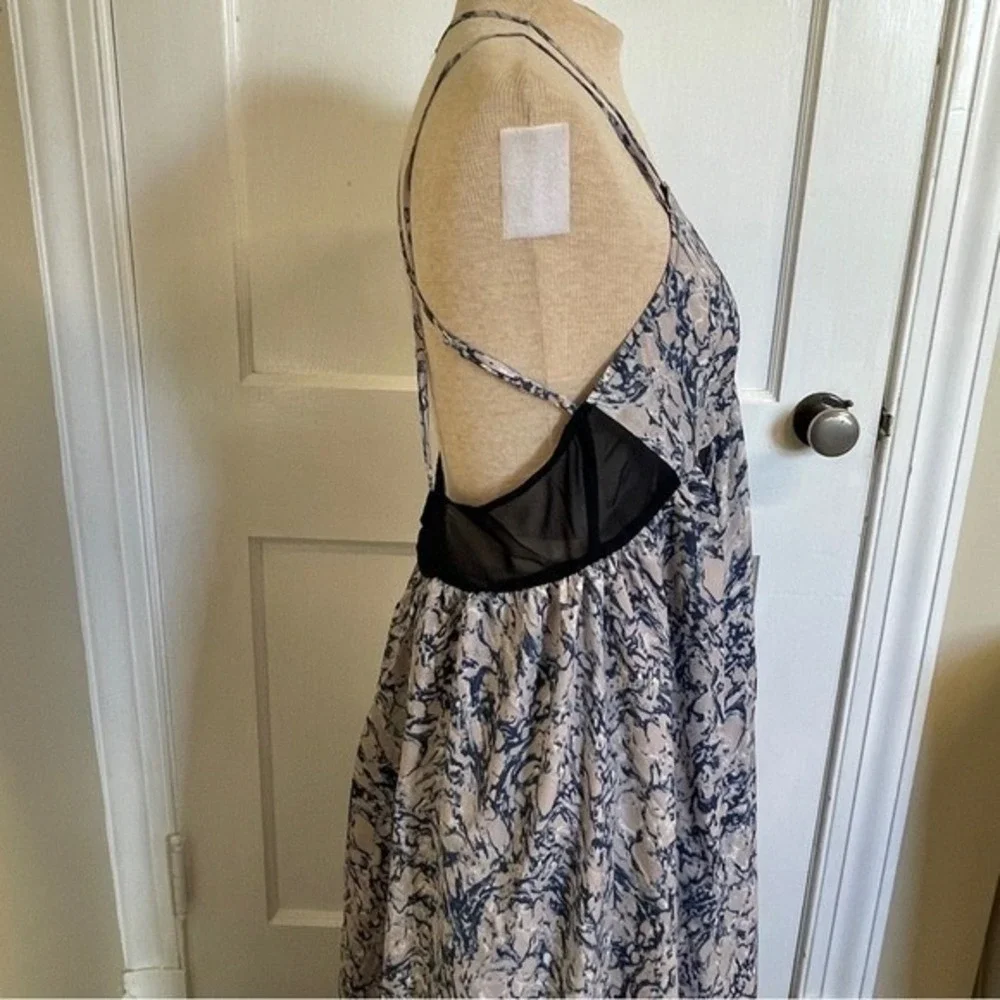 Plastic Island NWT Maxi Dress Marble Print Black Mesh Detail Size‎ Large